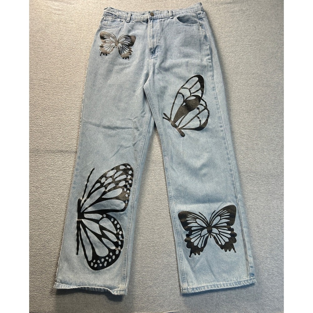 Simple Society Jeans Womens 13/31 Butterfly Y2K Fairy Grunge Light Wash Denim